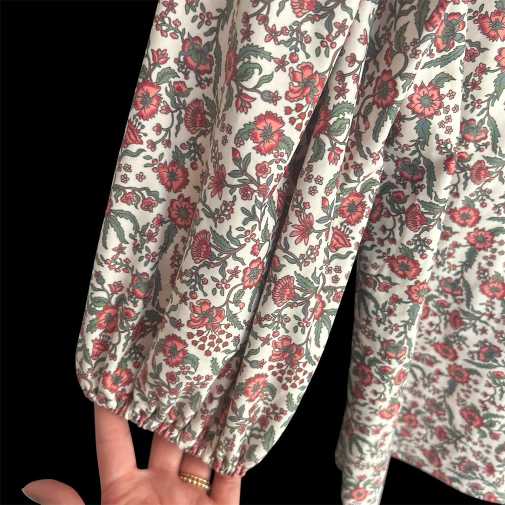 Smith & Quinn Floral Puff Sleeve Blouse Scalloped Neck Preppy Top - Picture 3 of 5